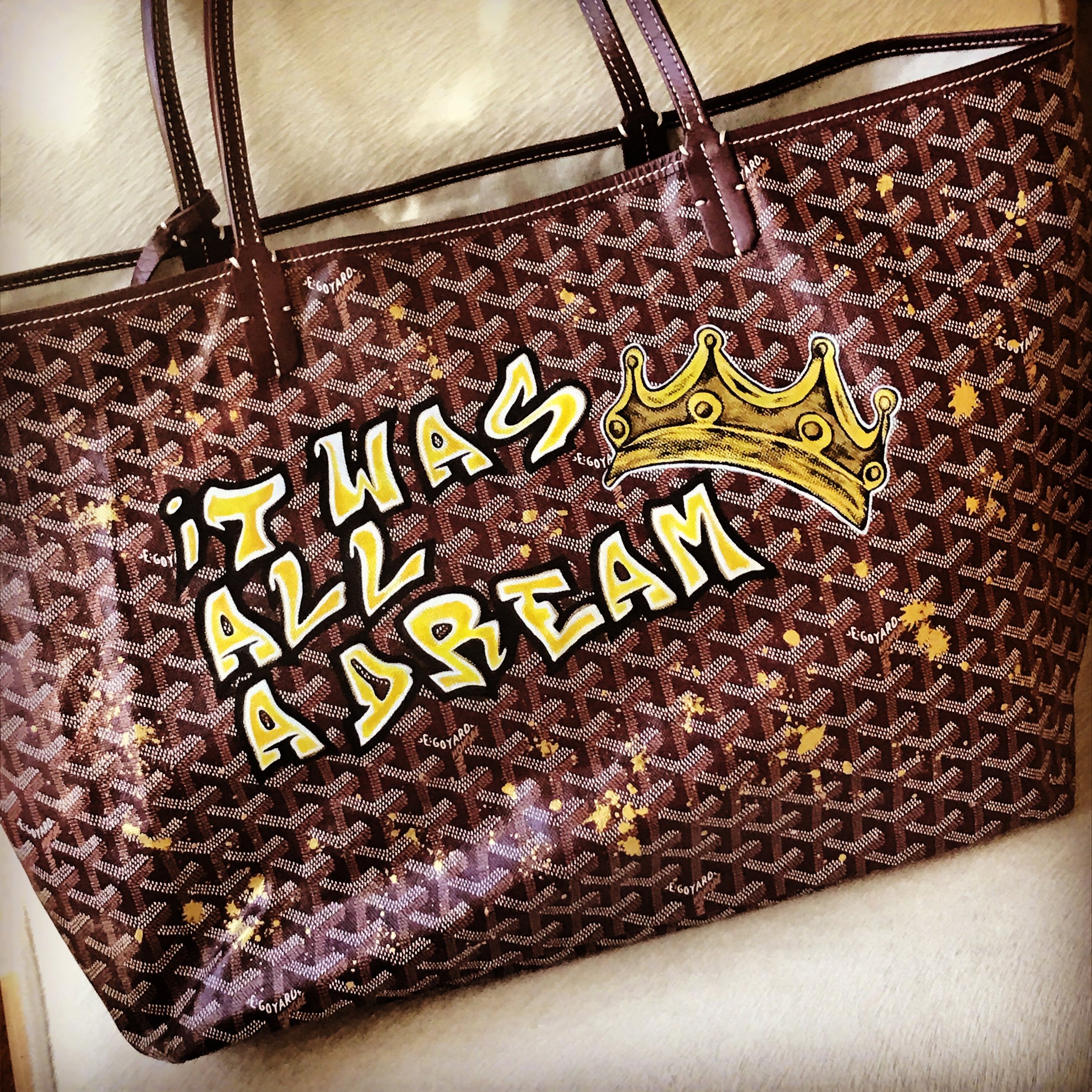 Handpainted 'SK' on Goyard Bag. Personalized for Mrs. S. Custom