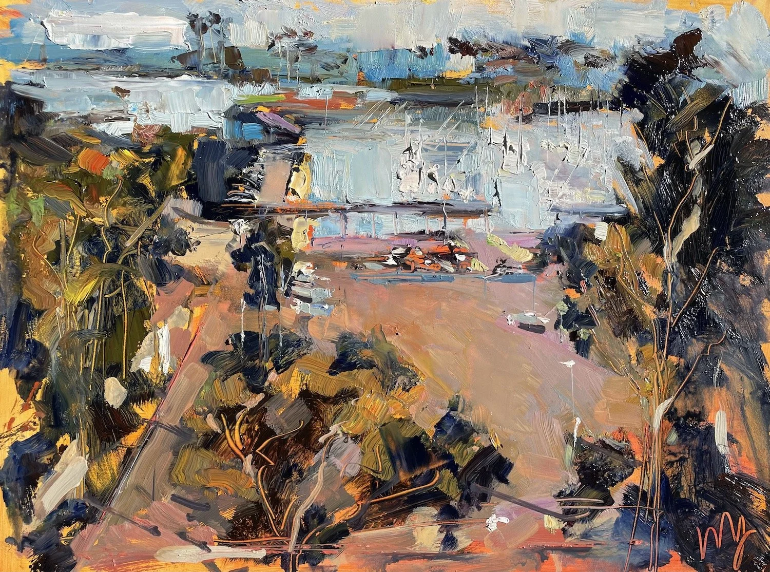 Marina View from the Bluff 12 x 16 oil