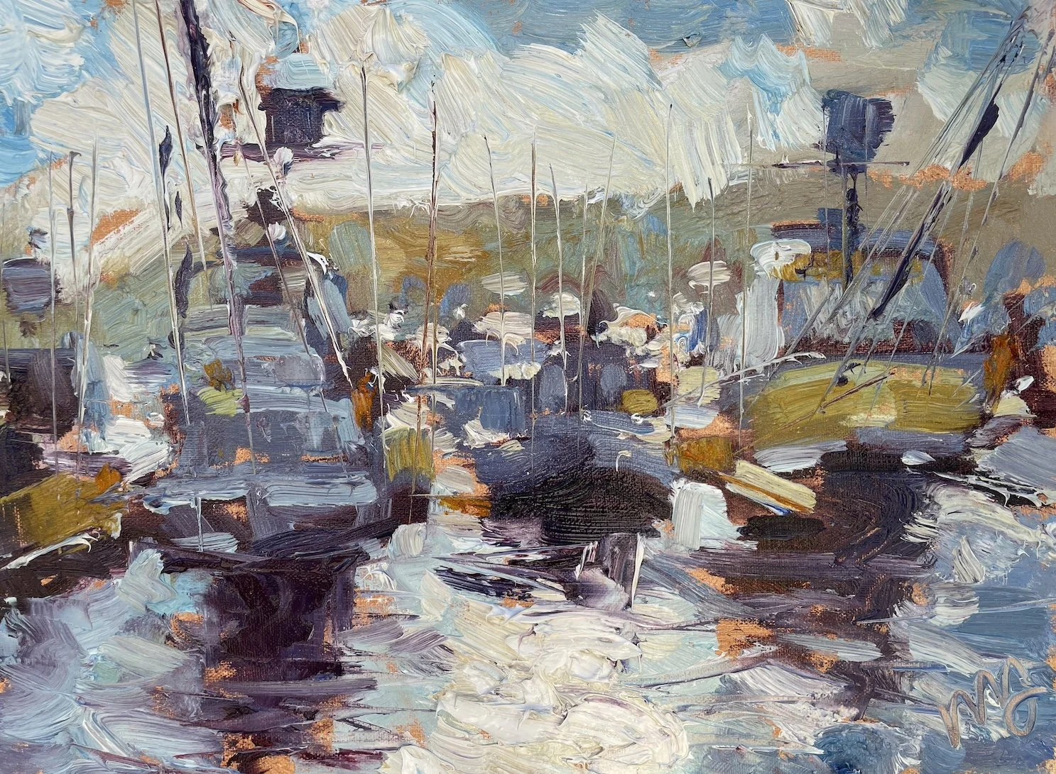 Three Boats at 7PM  9x12 oil