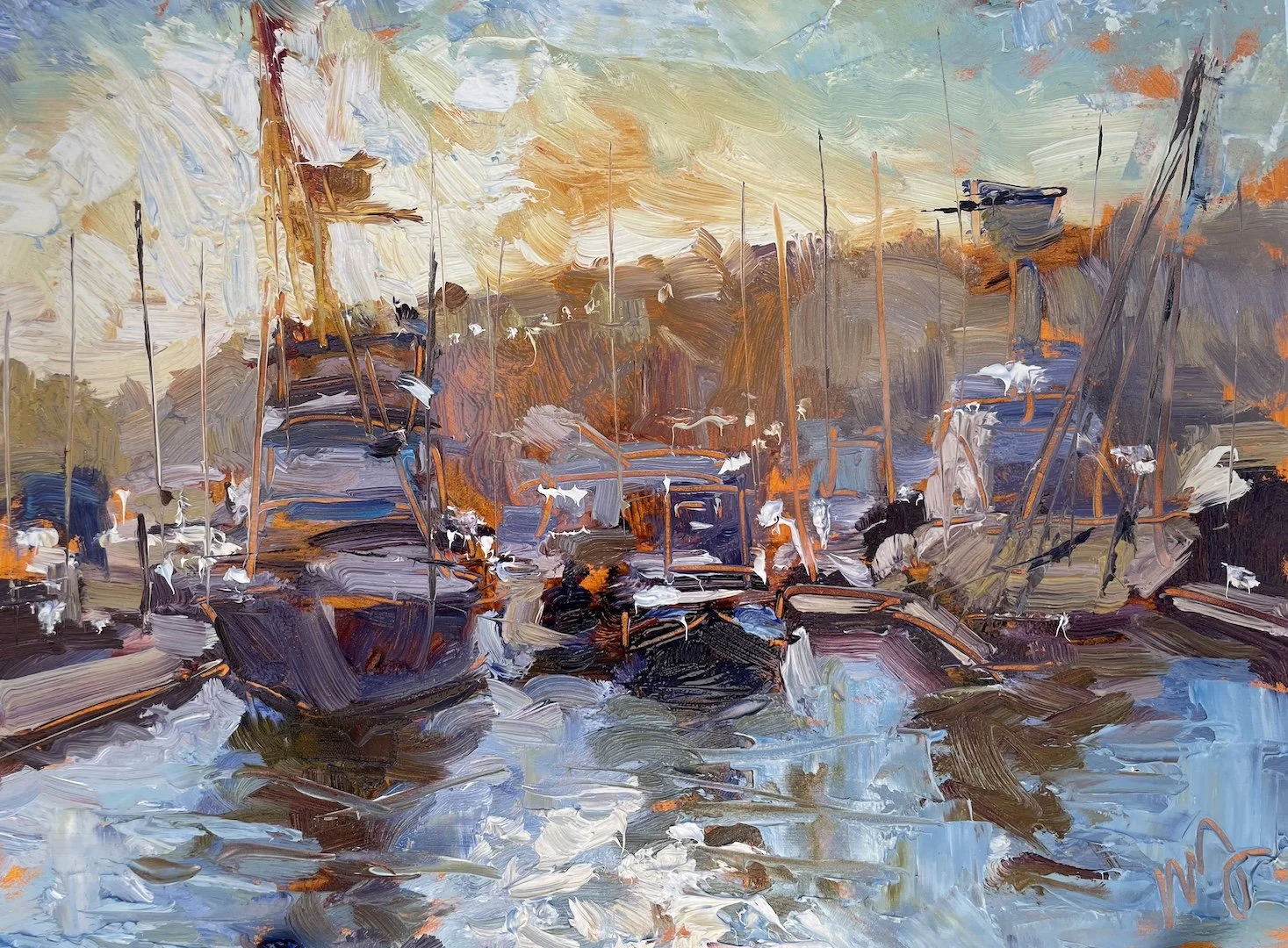 Three Boats at 6PM. 9x12 SOLD