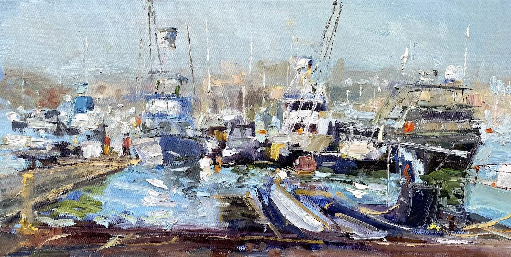 Before the Fog Dana Point Harbor 12x24 Oil