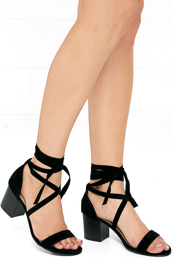 THIS MOMENT BLACK SUEDE LACE-UP HEELS