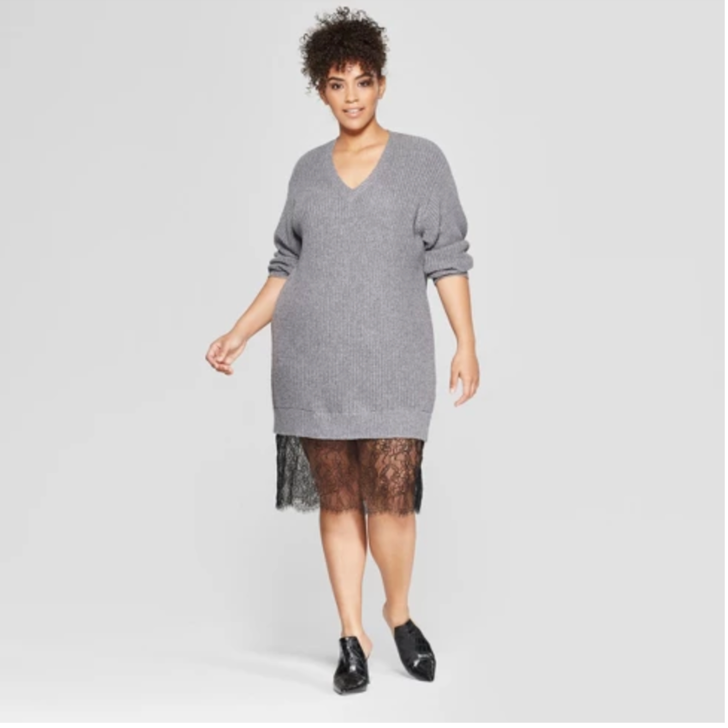 Women's Plus Size 3/4 Sleeve Lace Tunic Sweater - Who What Wear™ Gray - $42.99