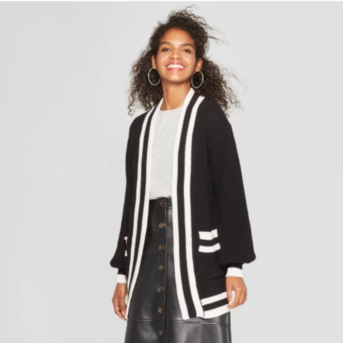 Women's Striped Long Sleeve Varsity Cardigan - Who What Wear™ Black - $34.99 