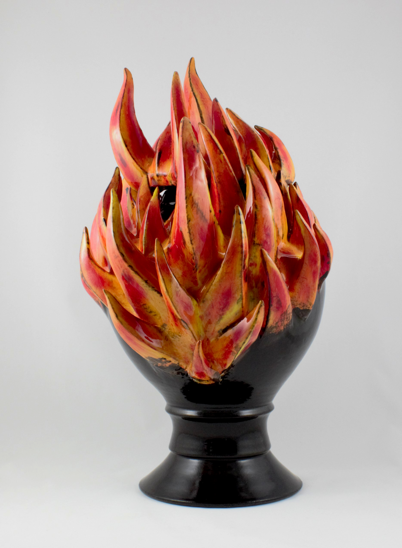 Flaming Urn , 2016, Ceramic, High Fire, 17.5" H x 10.5" W x 10.5" D