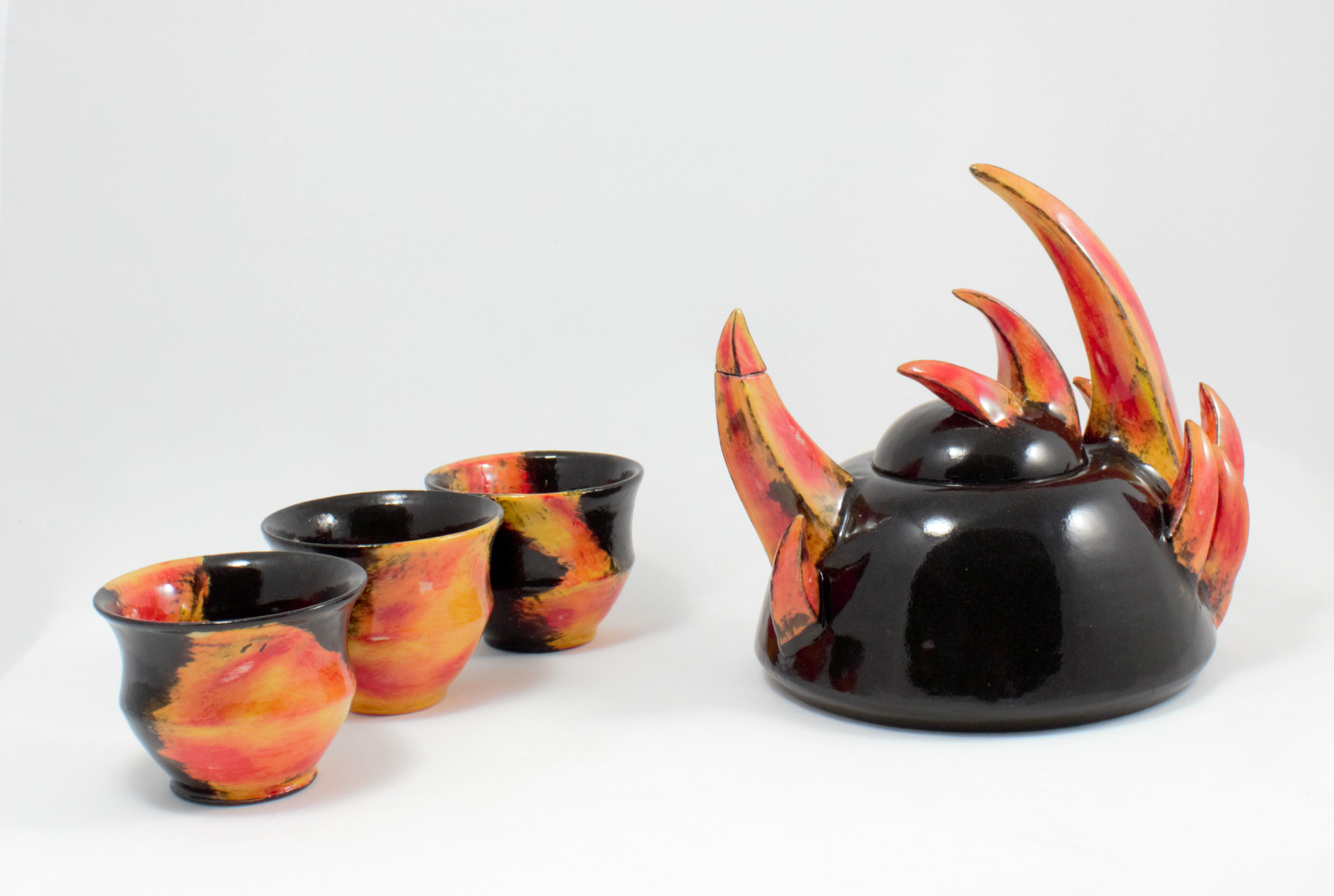 Flaming Teapot , 2016, Ceramic, High Fire, 6.5" H x 7.5" W x 6.5" D