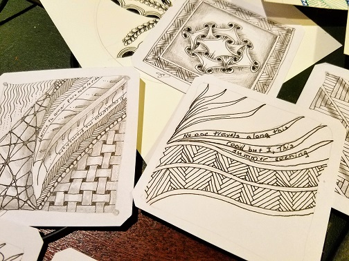 Zentangles 2 – I tend to incorporate phrases, lyrics and quotes into my tangles, the kind of phrases that stick in my mind for days on end.
