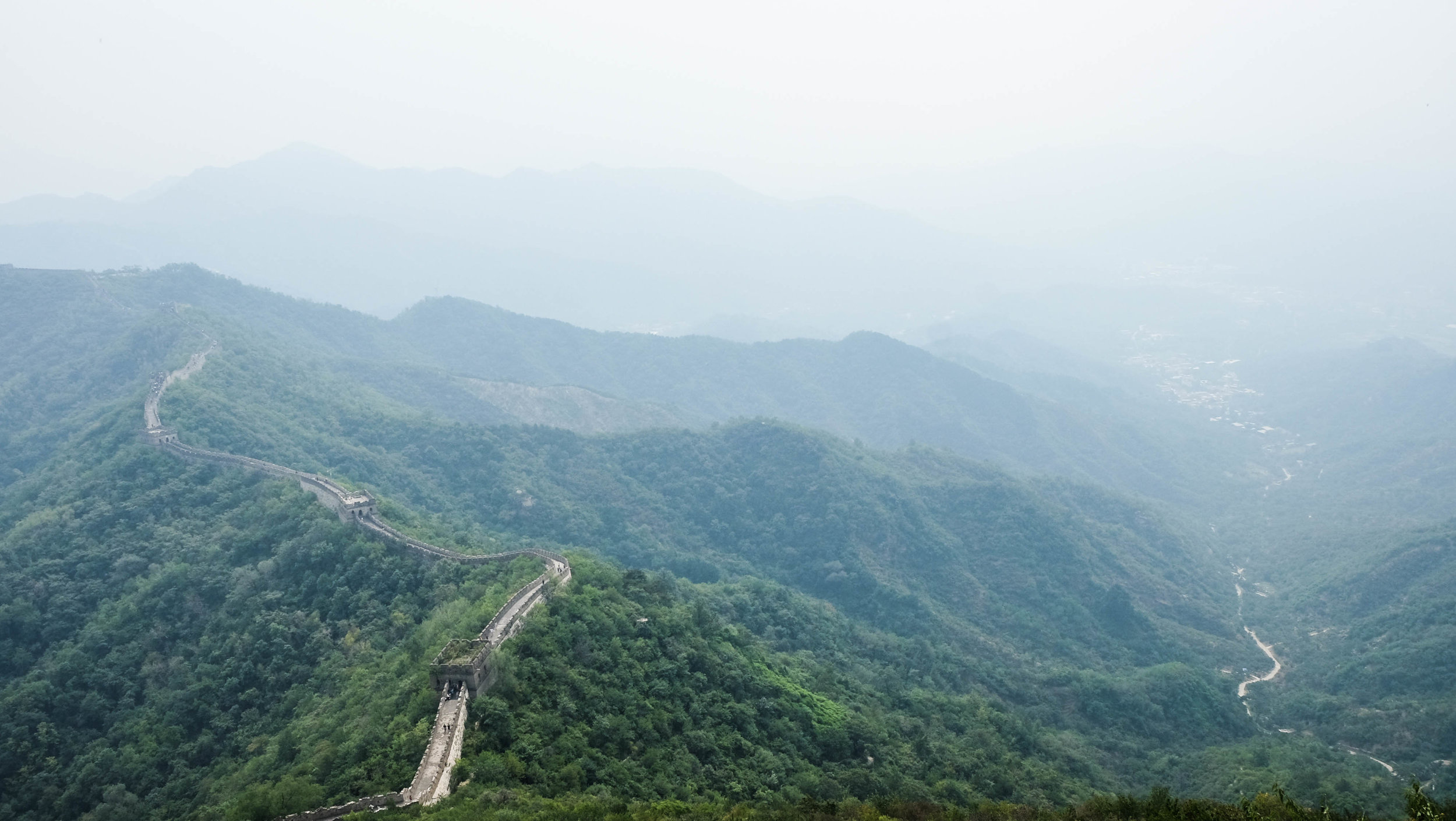 View from the peak of the Great Wall along the Mutianyu path.