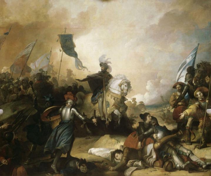 Francis I Orders His Troops to Stop Pursuing the Swiss Fictionalized painting from the Battle of Marignano. Painting by Alexandre-Évariste Fragonard (1780 - 1850) who studied under Jacques-Louis David