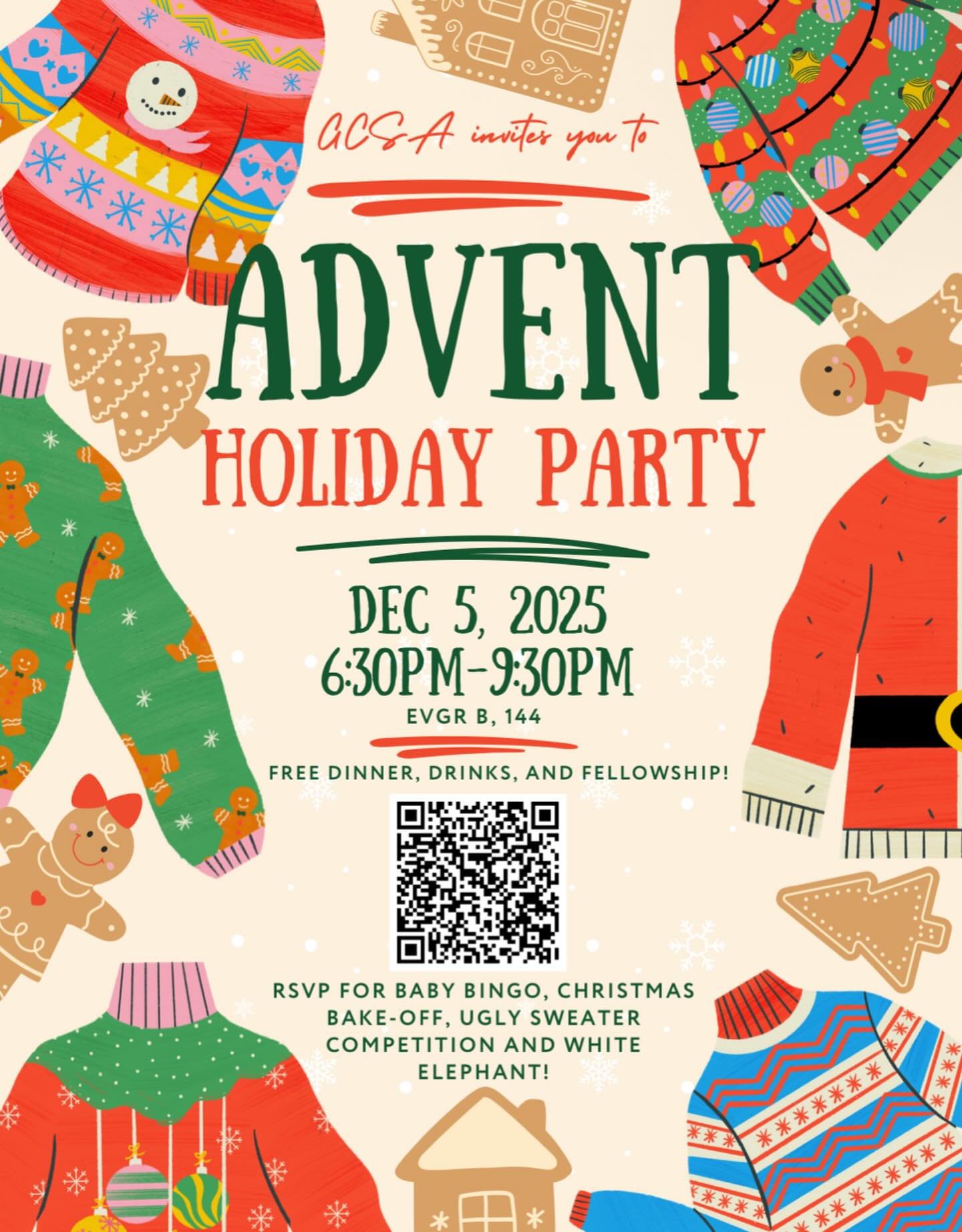 ‼️🚨ATTENTION: Calling all Grads and Post Docs!! RSVP for our annual Advent Holiday Party! This is one of GCSA&rsquo;s biggest parties of the year, so you&rsquo;ll want to make sure to show up and bring a friend!!‼️🚨

This year we&rsquo;ll have: 
1.