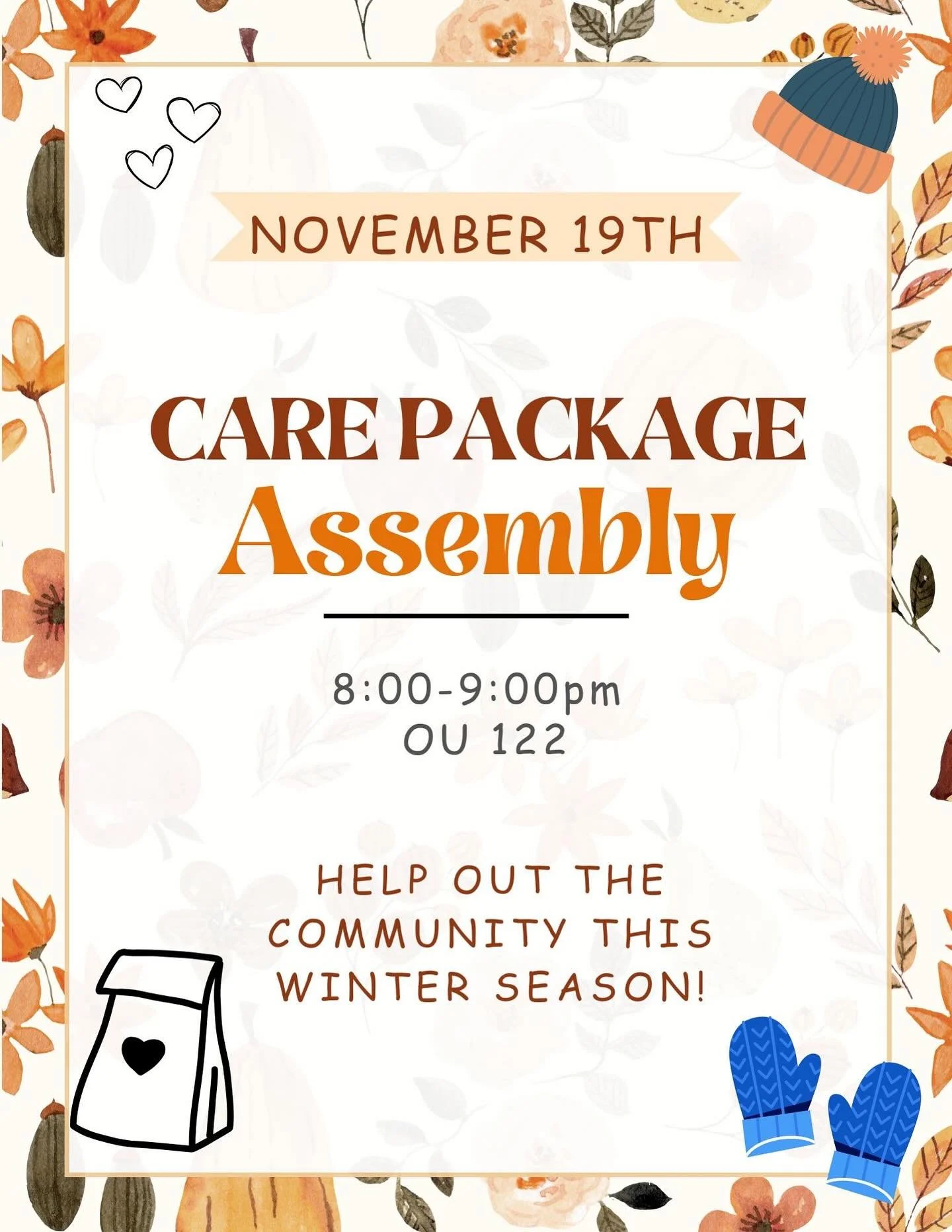 🔔🍂Undergrads!!🍂🔔

Join us for a service opportunity this Wednesday! An On Call Cafe tab will be open for everyone who makes a care package!