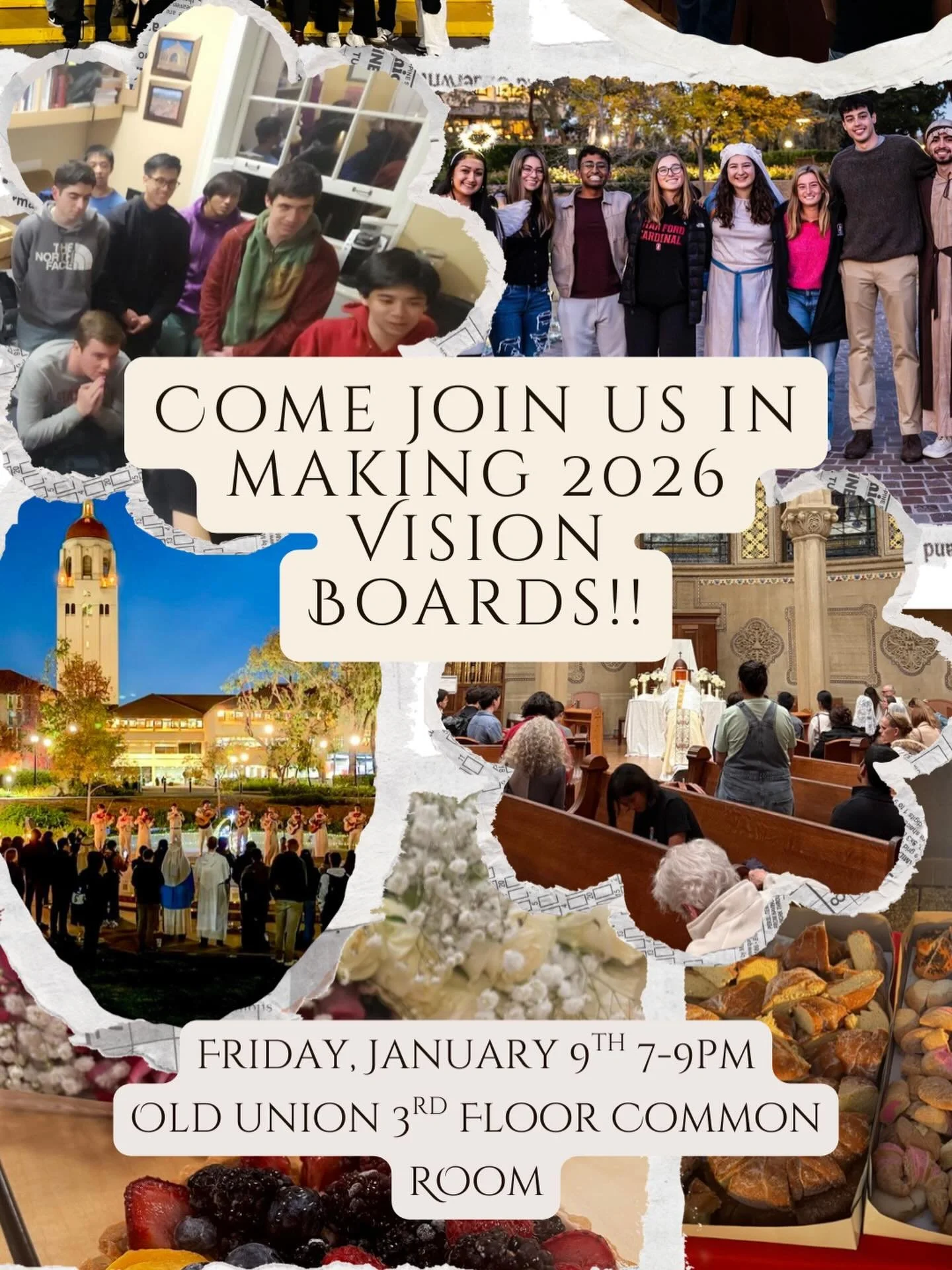 Got some prayer goals for the new year? 🙏Wanna get those gains in the gym? 💪 Start a new hobby? 🎨 Finally get through Bible in a Year? 📖

Make a vision board at our Catholic Kickback this Friday.. and of course there&rsquo;ll be snacks 😎🍿