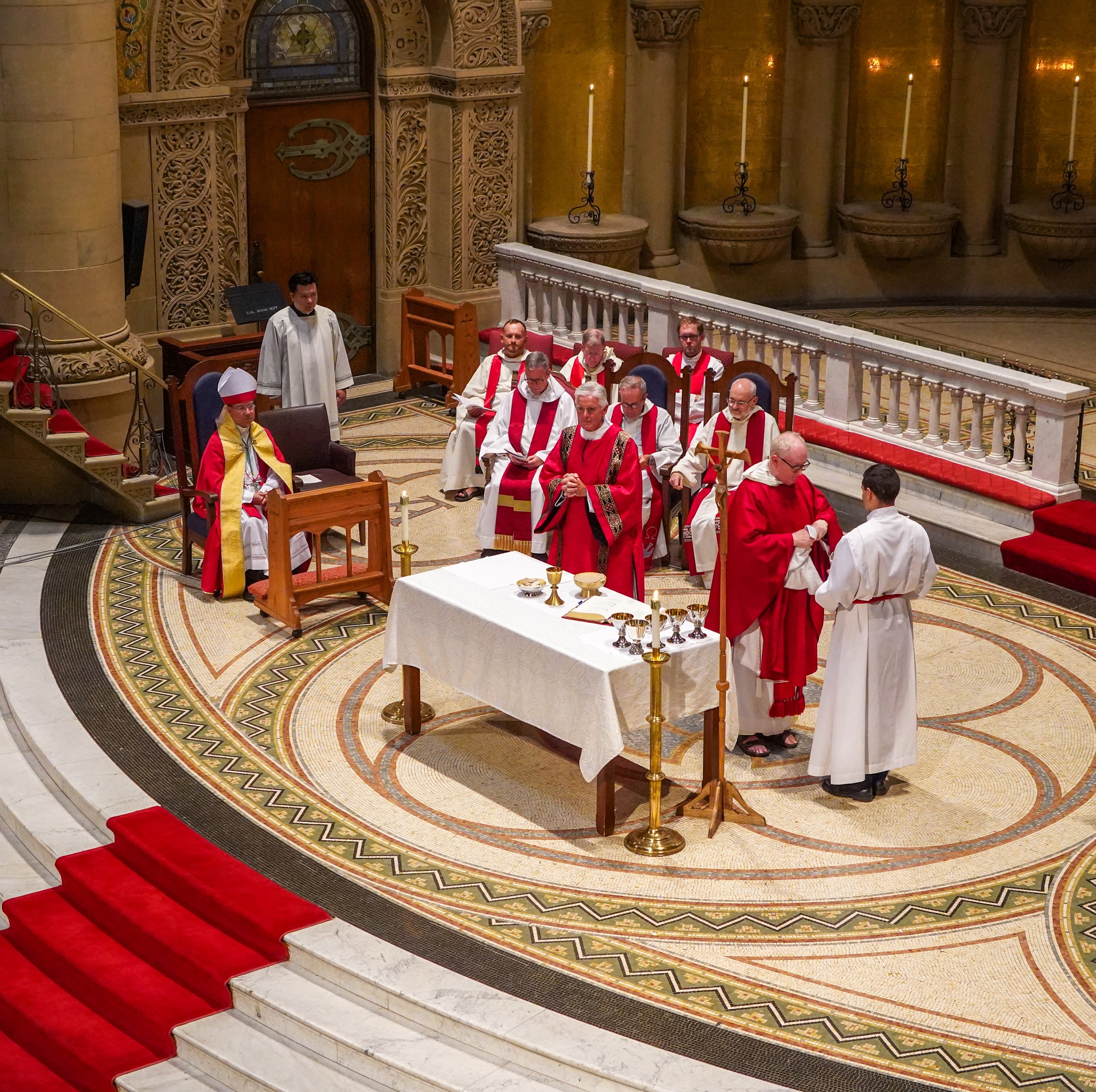 Clergy at the Mass of the Holy Spirit at which Fr. Bartholomew Hutcherson, OP was installed as pastor of CC@S