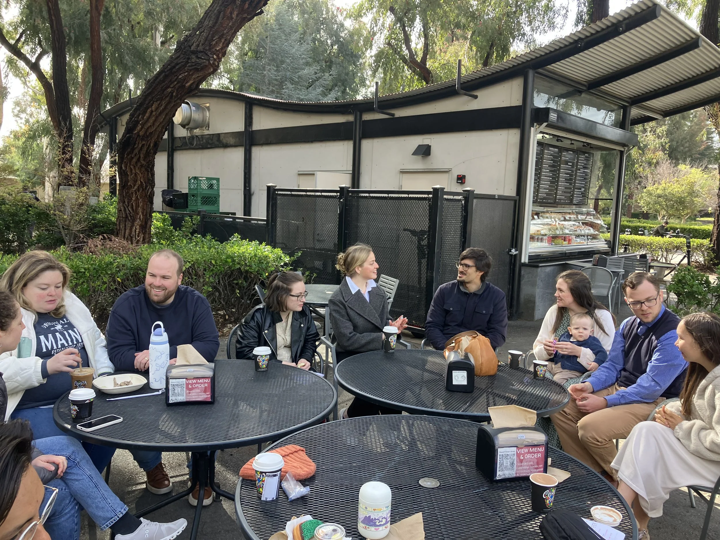 Grad students impromptu gathering for coffee after Mass