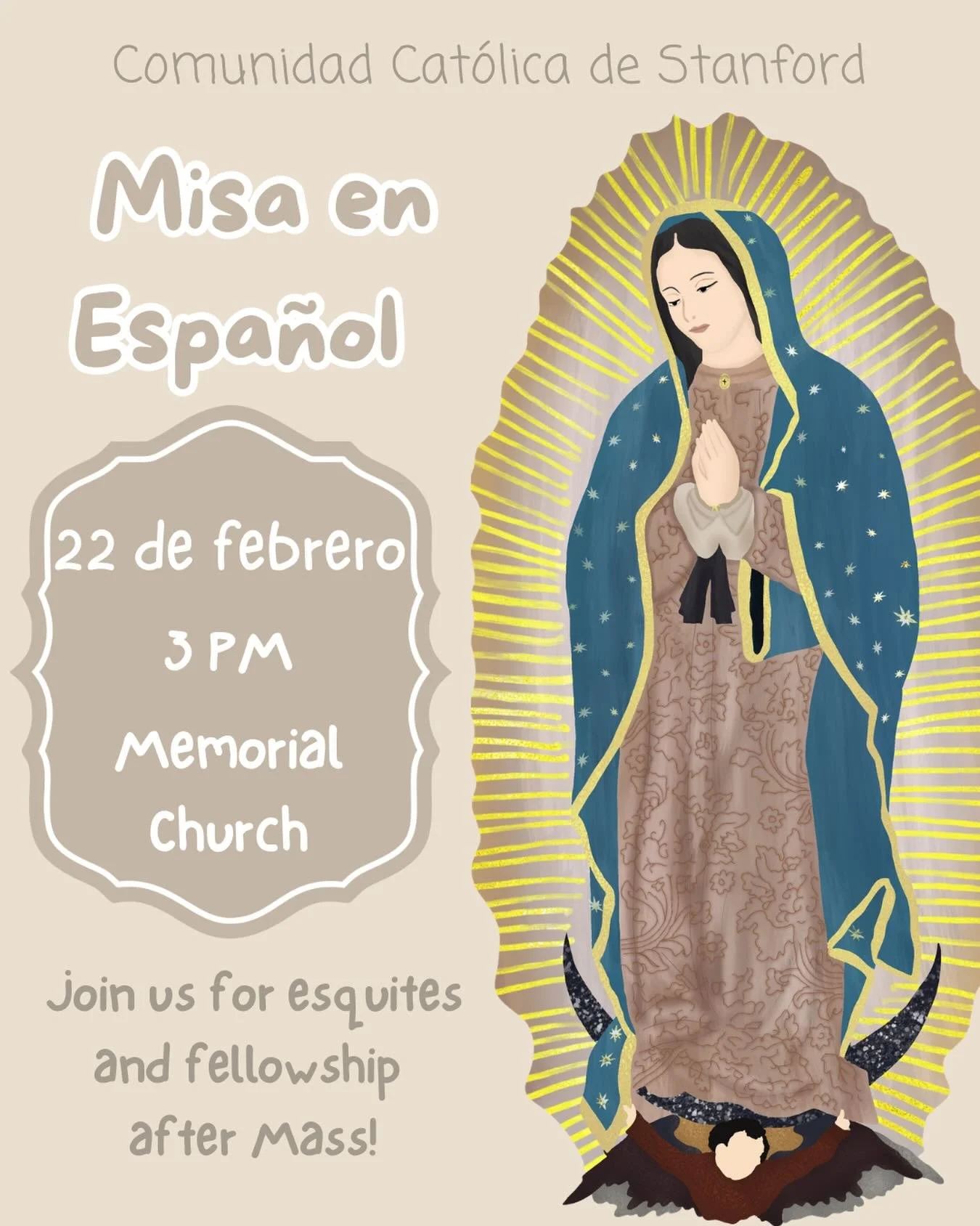 Misa en espa&ntilde;ol este domingo a las tres de la tarde! 

Y despu&eacute;s de Misa, nos reunimos con esquites! 🌽