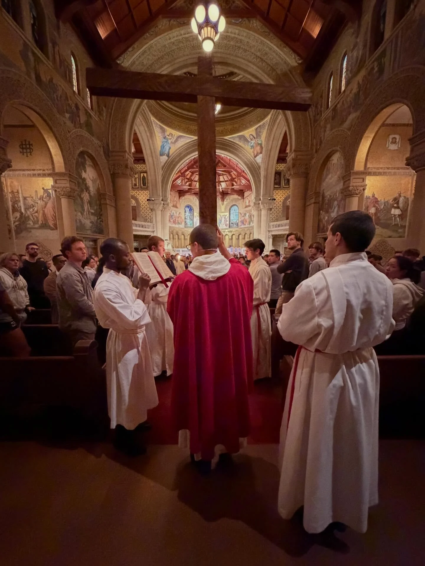 Veneration of the Cross during the Liturgy of the Lord&rsquo;s Passion in Memorial Church at Stanford