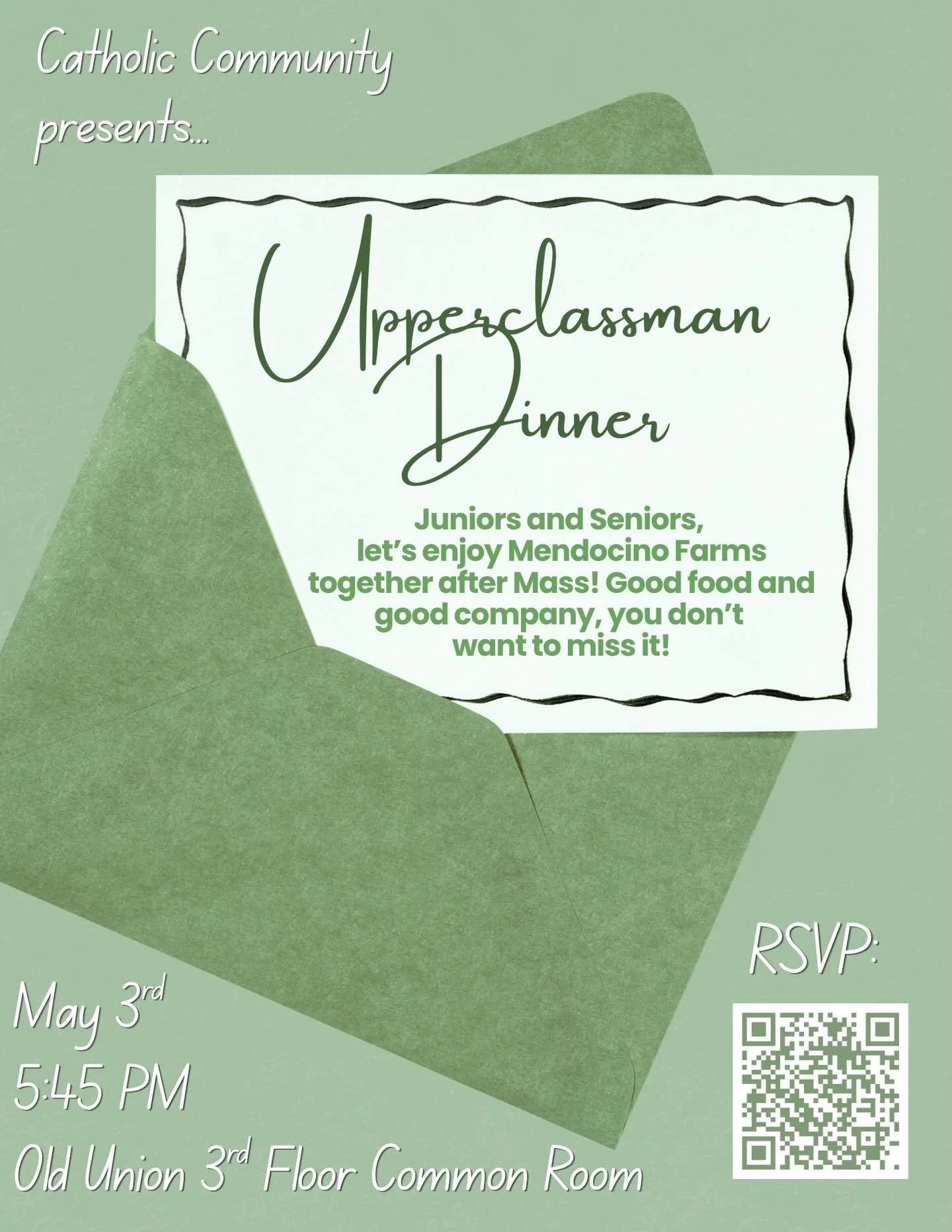 Upperclassman dinner THIS SUNDAY! 

Juniors and seniors, time to eat some delicious food from Mendocino farms and enjoy good company! 🔥🔥