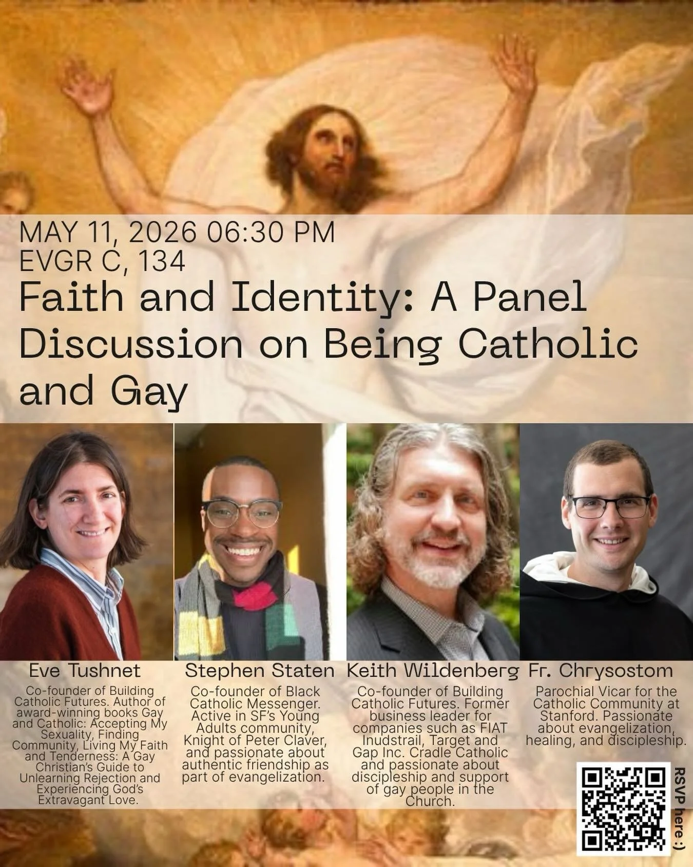 🚨‼️Our last Dinner &amp; Talk of the year is coming up fast so make sure to RSVP!! 🎉
📅 May 11th ⏰ 6:30 PM
We&rsquo;re excited to host an incredible panel featuring Eve Tushnet, Stephen Staten, Keith Wildenberg, and our very own Fr. Chrysostom. The