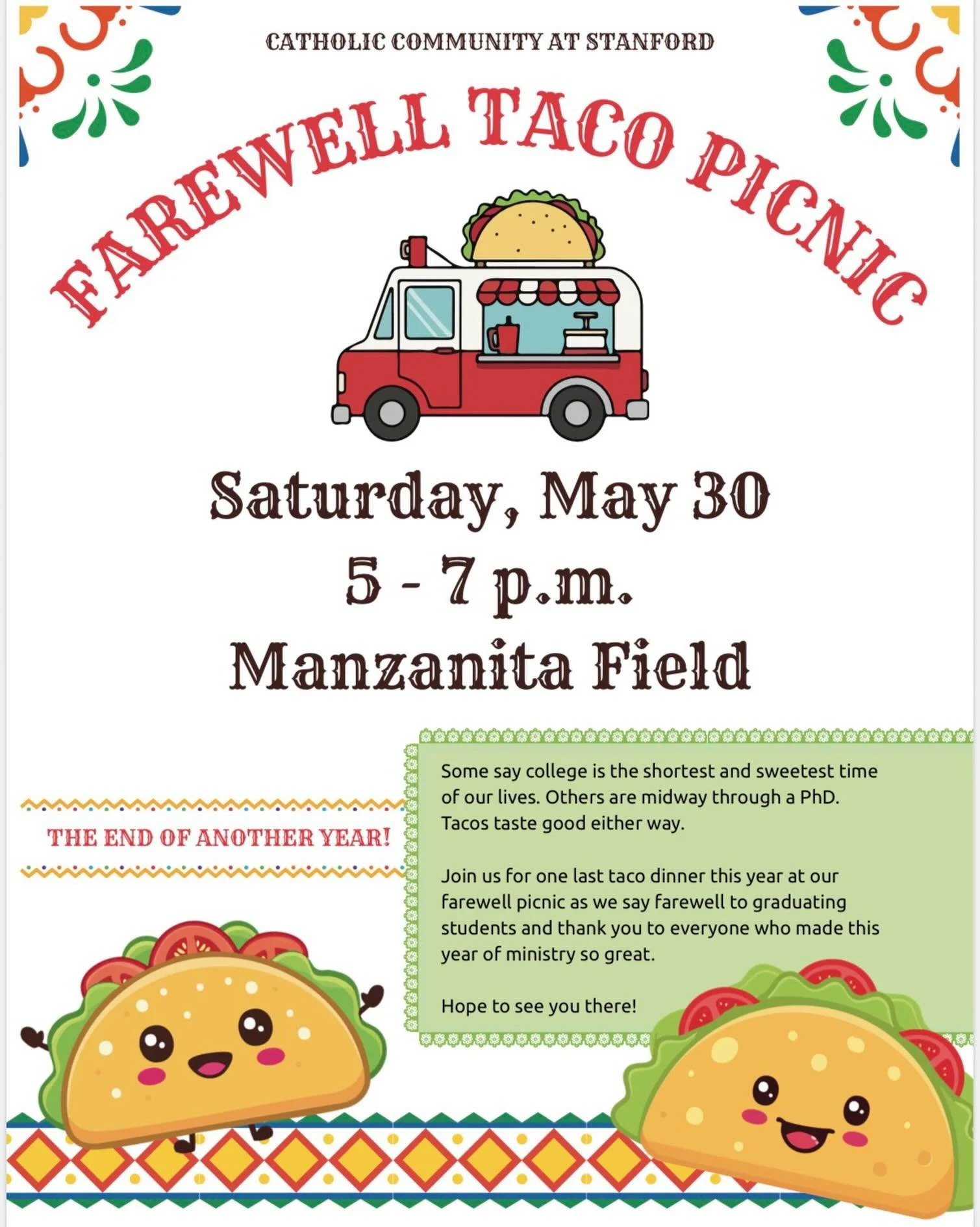 RSVP at the link in the bio for FAREWELL TACOS!!! 

Let&rsquo;s celebrate an amazing year together and fuel up before finals 🌮🌮