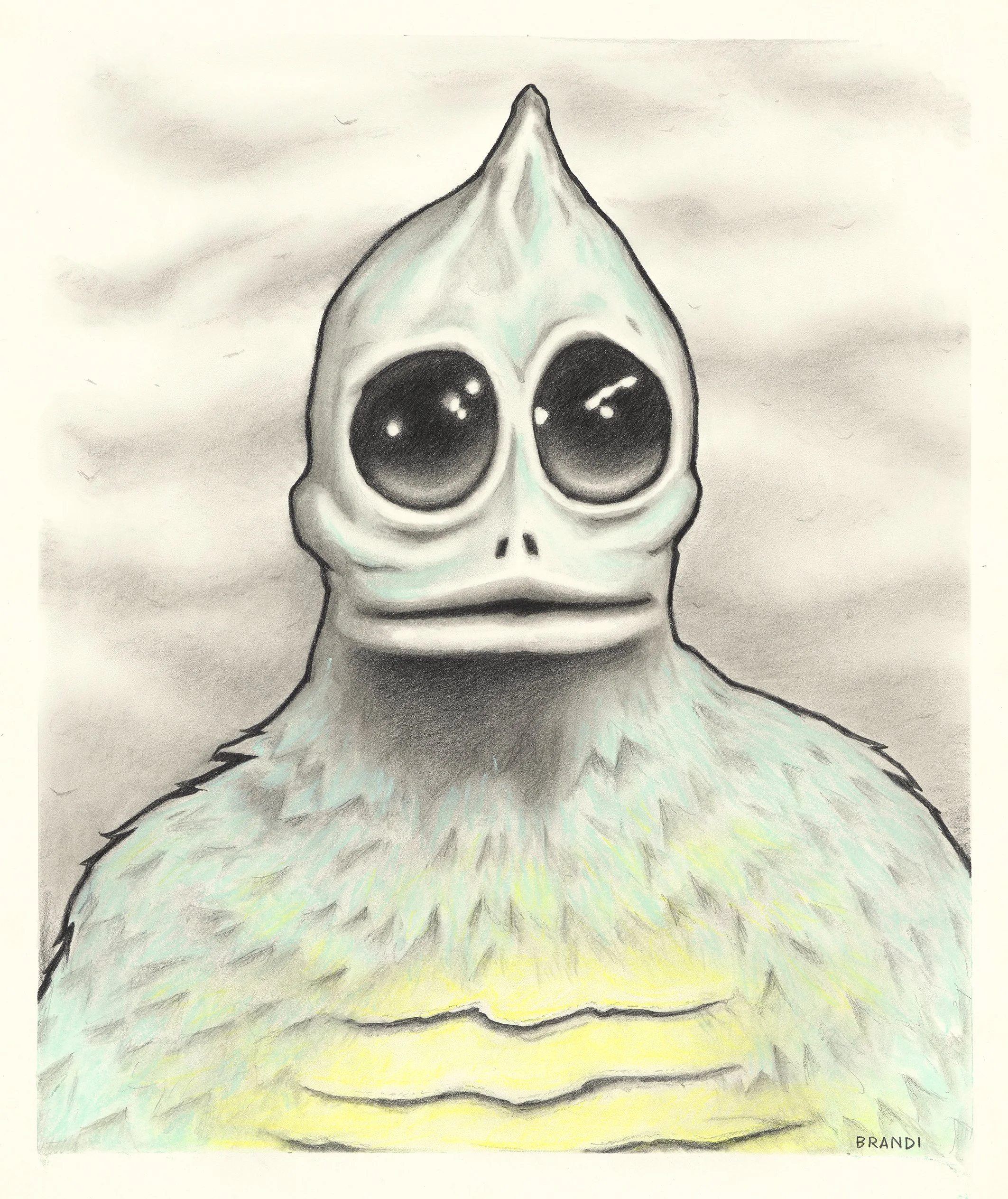 "Sleestak" graphite &amp; soft pastel on paper, 2026