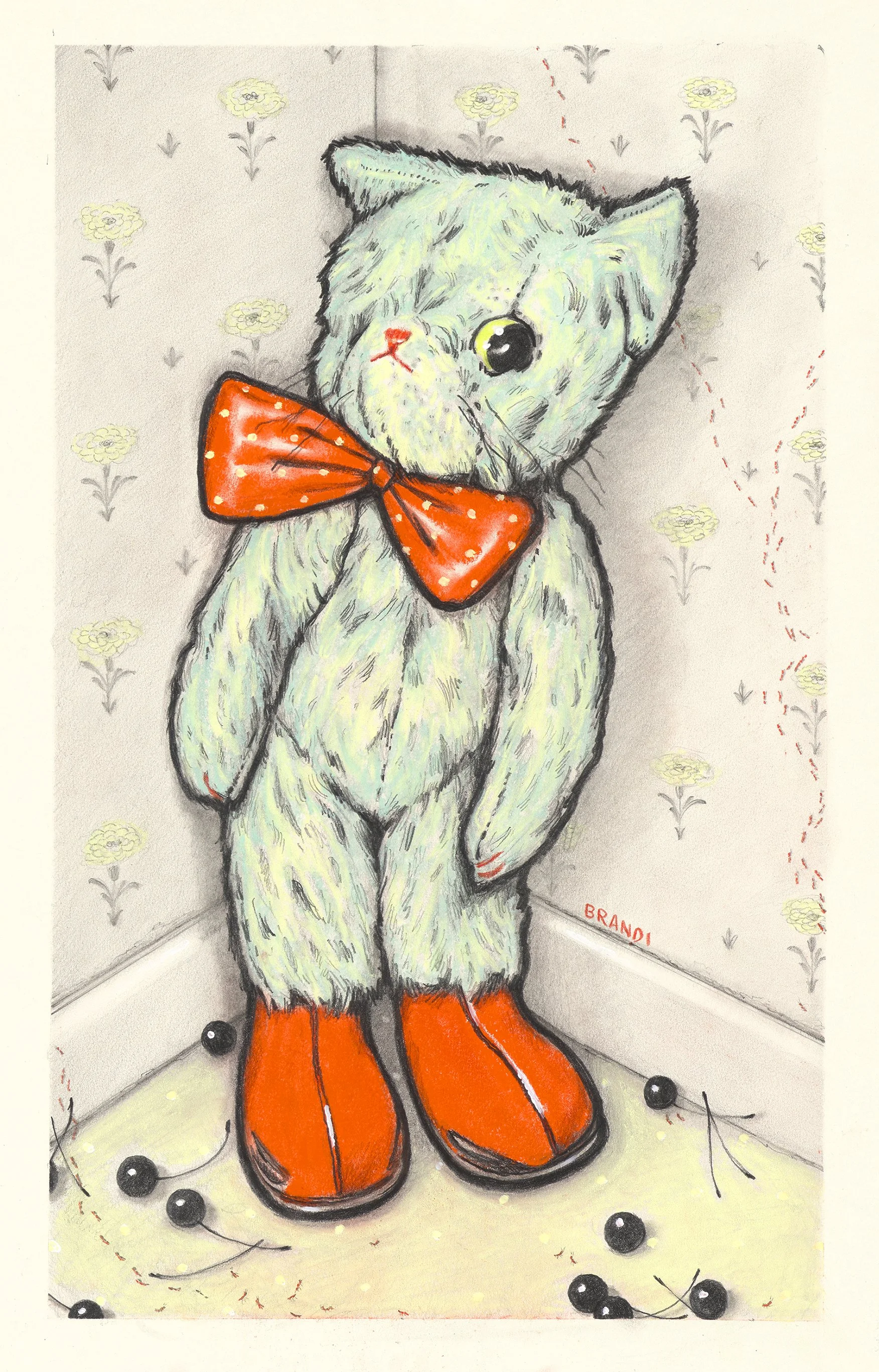 "Bad Girl Red Shoes" graphite &amp; soft pastel on paper, 2026