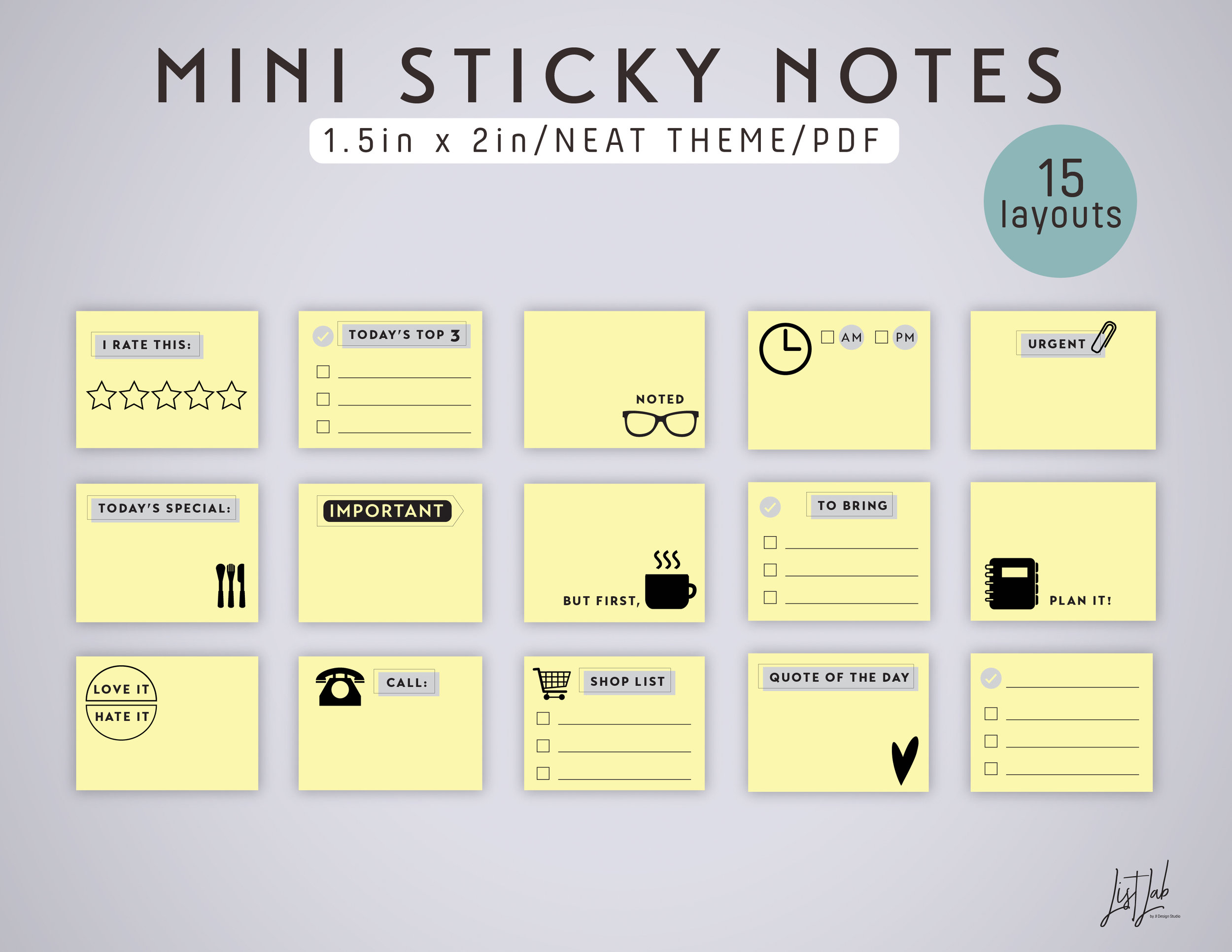 233.233 x 23 in MINI STICKY Notes Printable — ListLab Throughout Printing On Sticky Notes Template