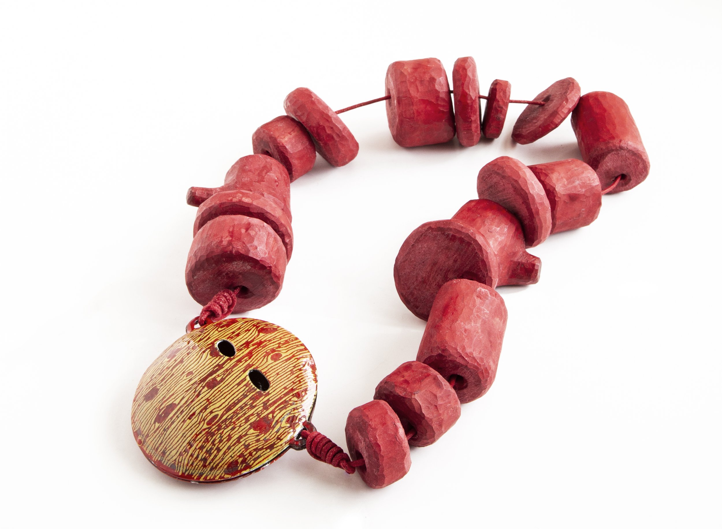 Worry Beads #2 (The Pandemic Edition) 2021 Necklace. Wild cherry wood, enameled copper, waxed cotton thread  