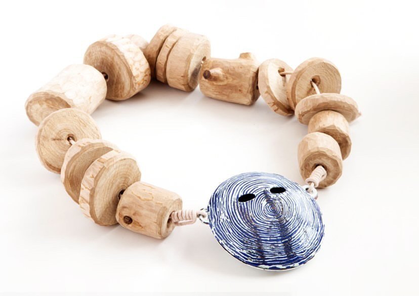  Worry Beads #1 (The Pandemic Edition) 2021 Necklace. Wild cherry wood, enameled copper, waxed cotton thread  