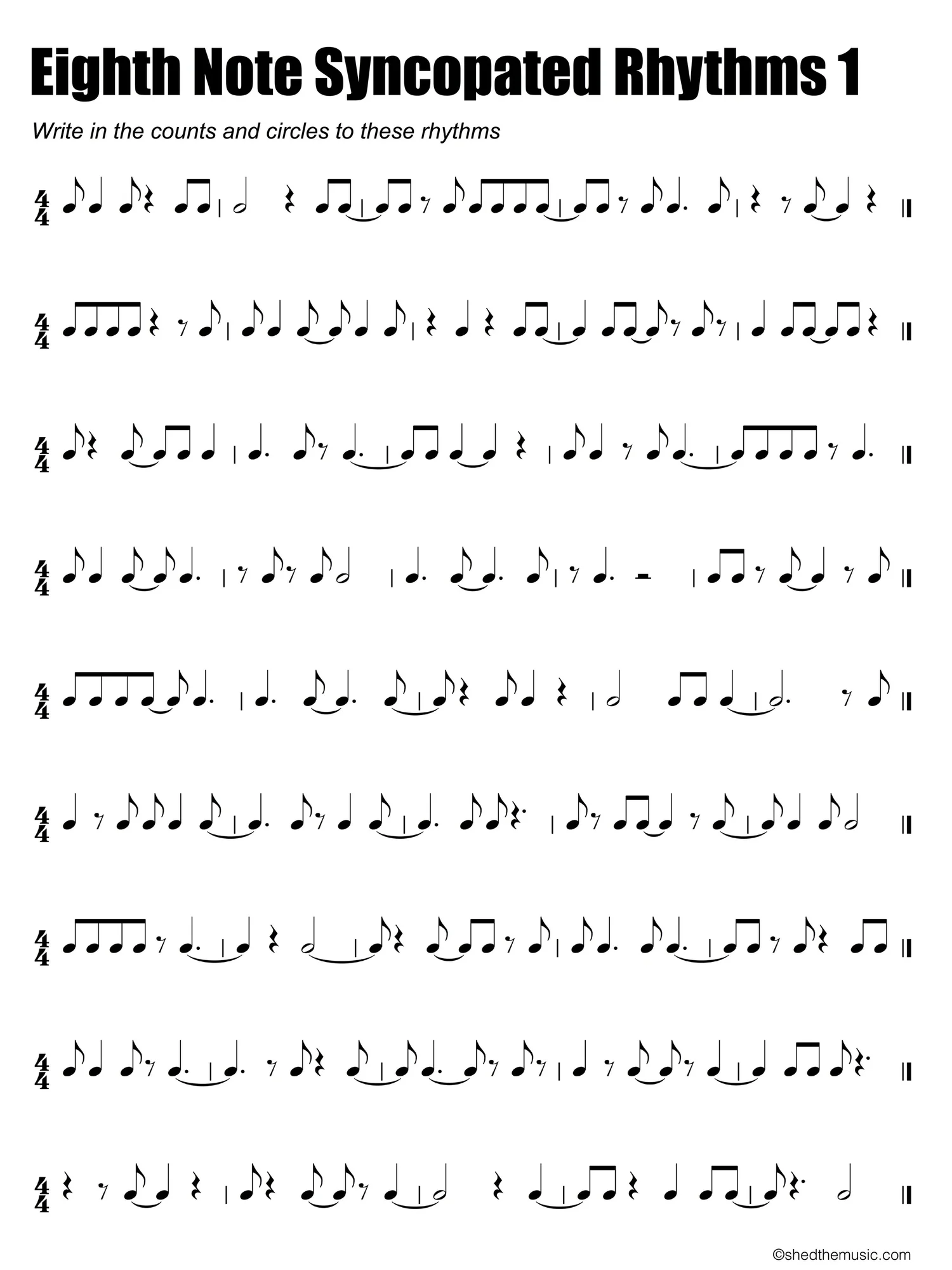 syncopated eighth note rhythm worksheet the shed