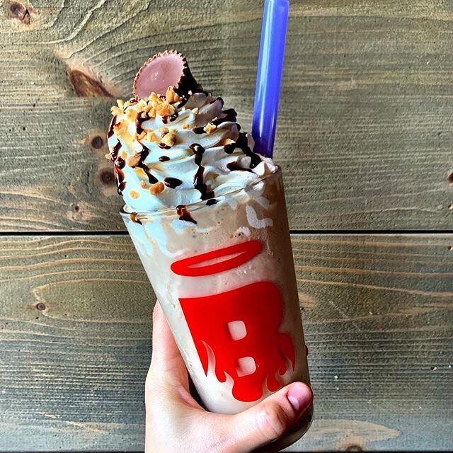 Peanut Butter Cup Shakes available now through Wednesday! 🍫🥜 Booze &lsquo;em up with Chocolate Vodka for dine-in or take-out pickup noon to 9 PM.