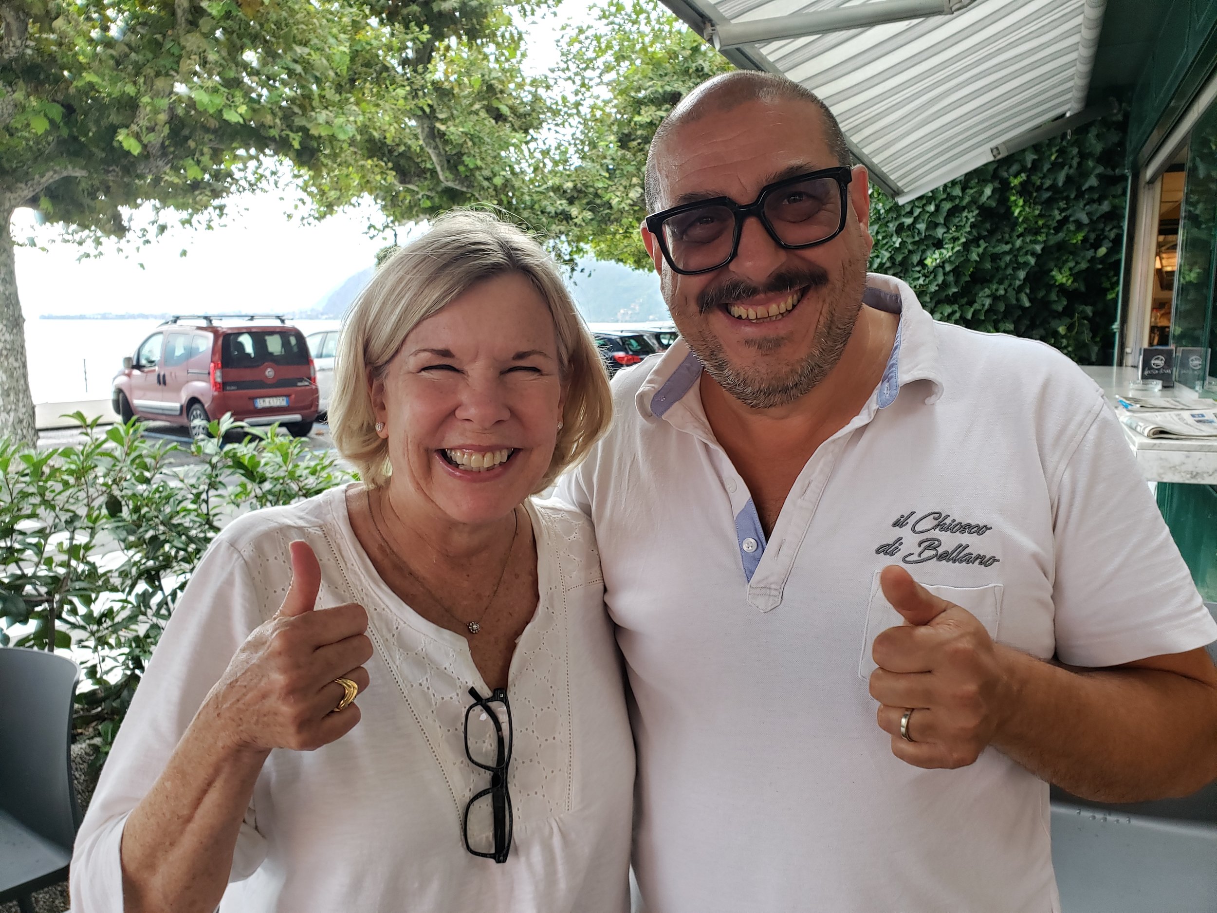  This is Jeri with Mike, the owner of Il Chiosco di Bellano, which is the cafe right outside our apartment.  