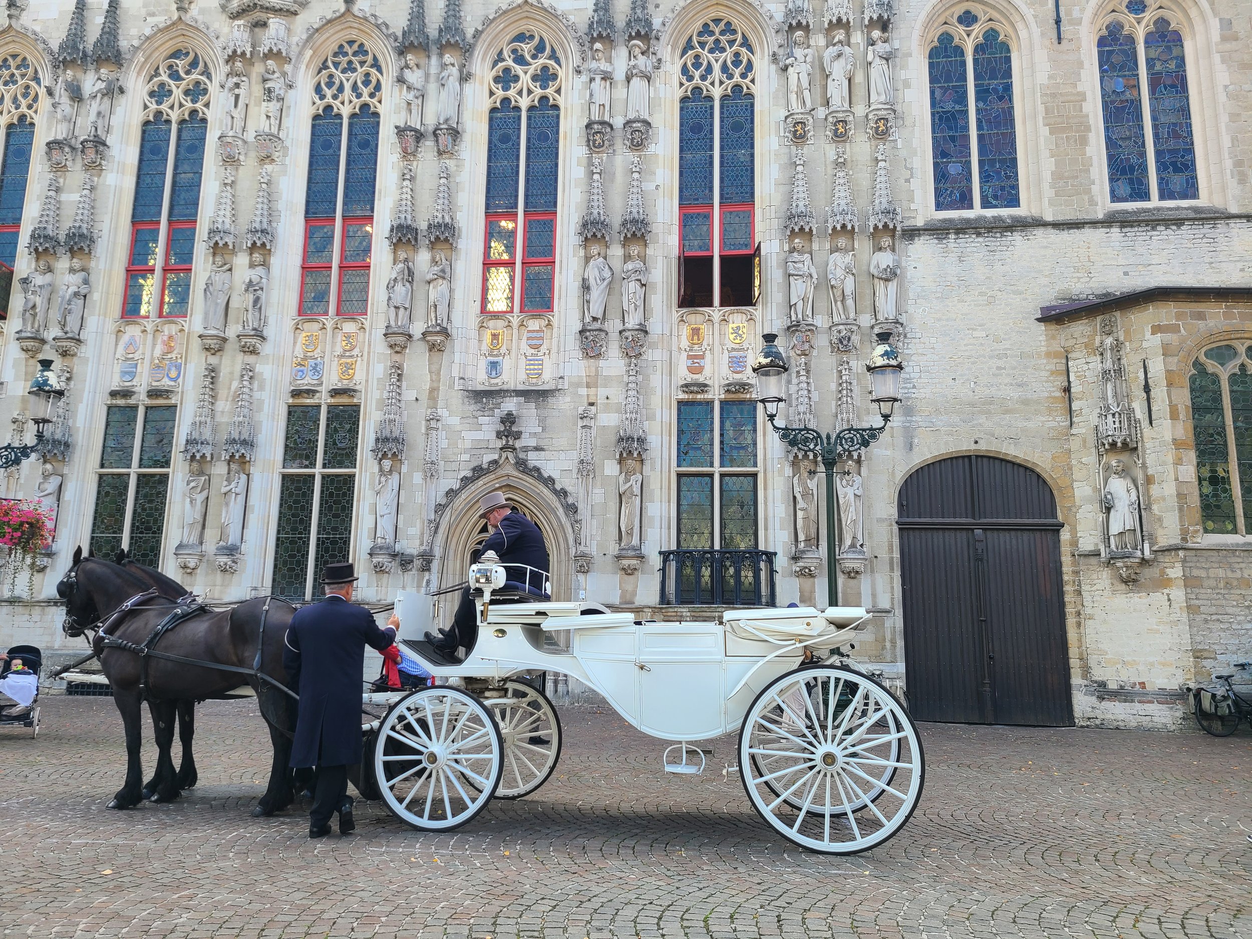  Horse drawn white wedding carriage 
