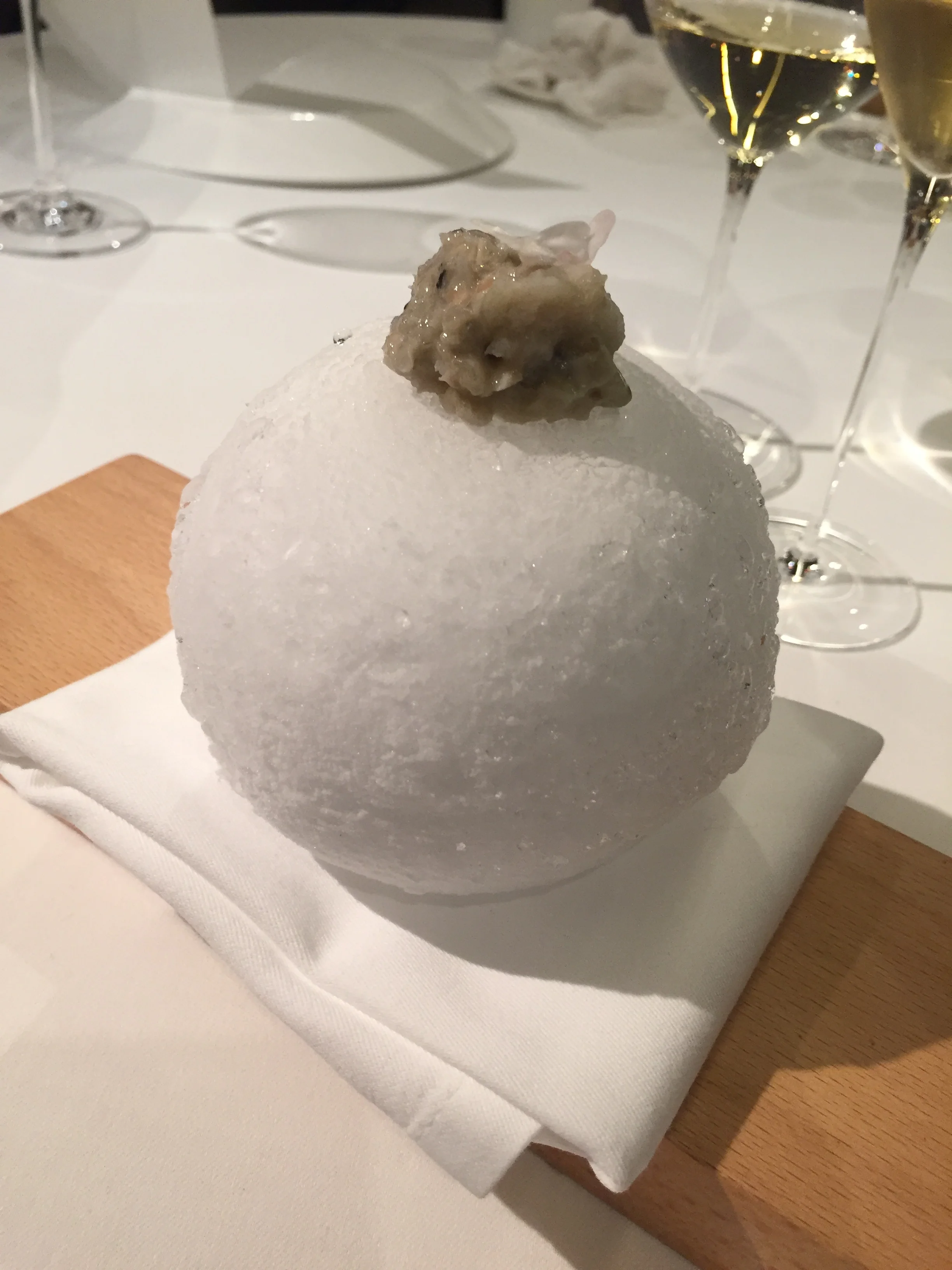 An oyster's frozen kiss.