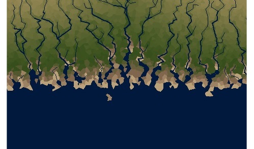Outcome for linear coastline with high erosion and low deposition.