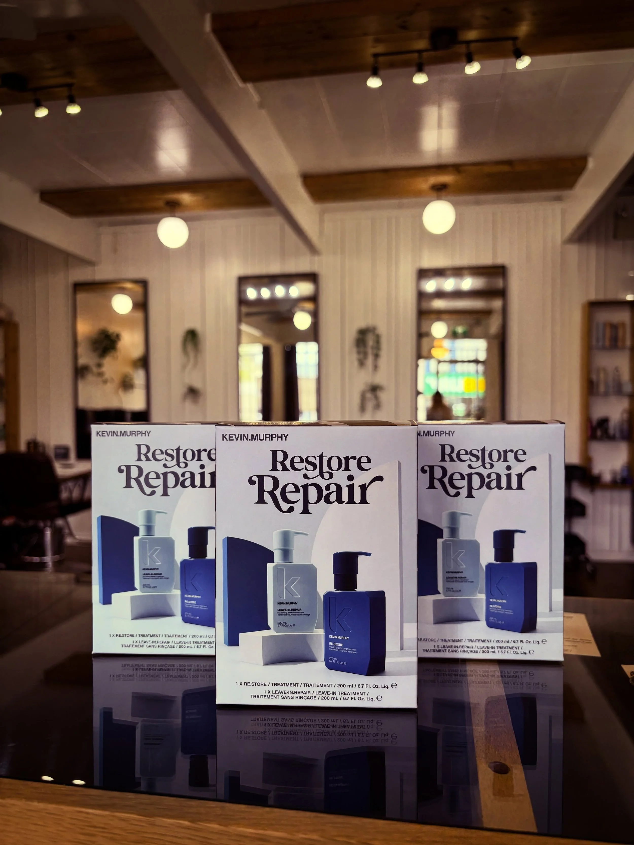 Does your hair need a little self care?  @kevin.murphy restore repair kits are the perfect first step.  Give your hair some love with this beautiful hydrating pack.  This kit includes our leave in repair and Re.store masque .  There are only a few le