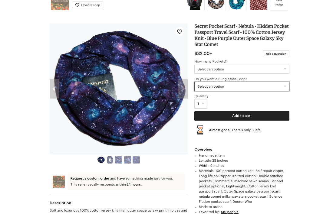 screenshot of the etsy page