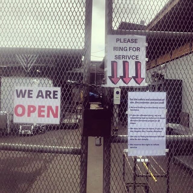 We aren still open, but business is not as usual! 
We're doing things a little differently. When you arrive at our gates please ring the doorbell and we will come to you! We ask that if you enter our yard that you maintain a 2 meter distance from peo