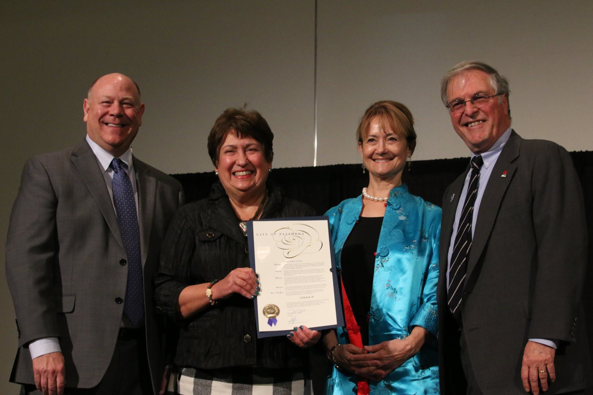 From left to right: Michael Ross, Chief Executive Officer of Pasadena Center Operating Company (PCOC), Dianne Philibosian, Board Member of PCOC, Joan Aarestad, Project Manager, STEAM18, and Pasadena Mayor Terry Tornek 