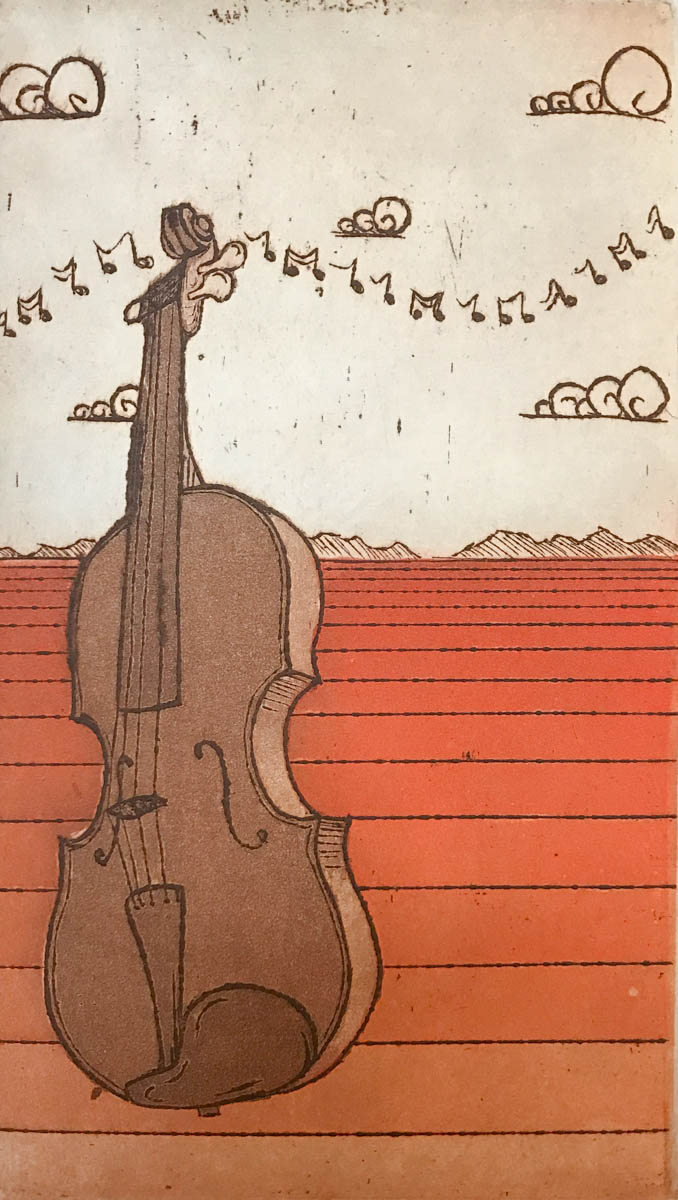 I think this one was by Justin Powell (@justindangerson) from a class in undergrad. Piece is titled "Red Violin" 