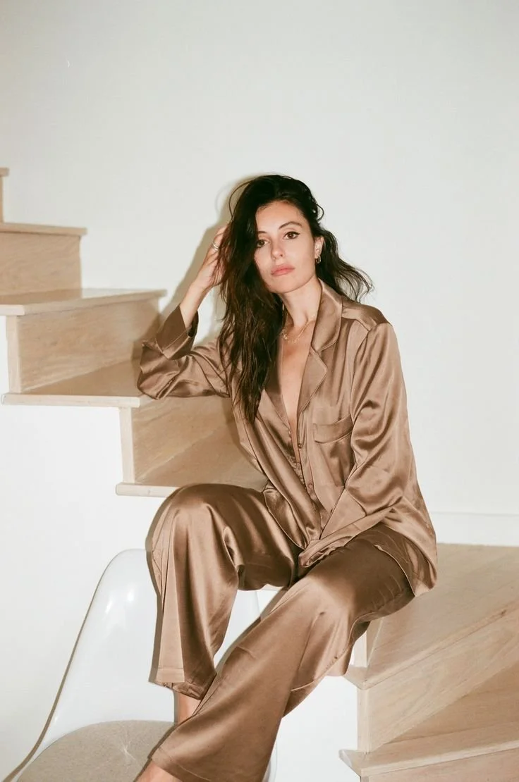 SKIMS Silk Button Up Shirt and Sleep Pant in Sienna.jpeg