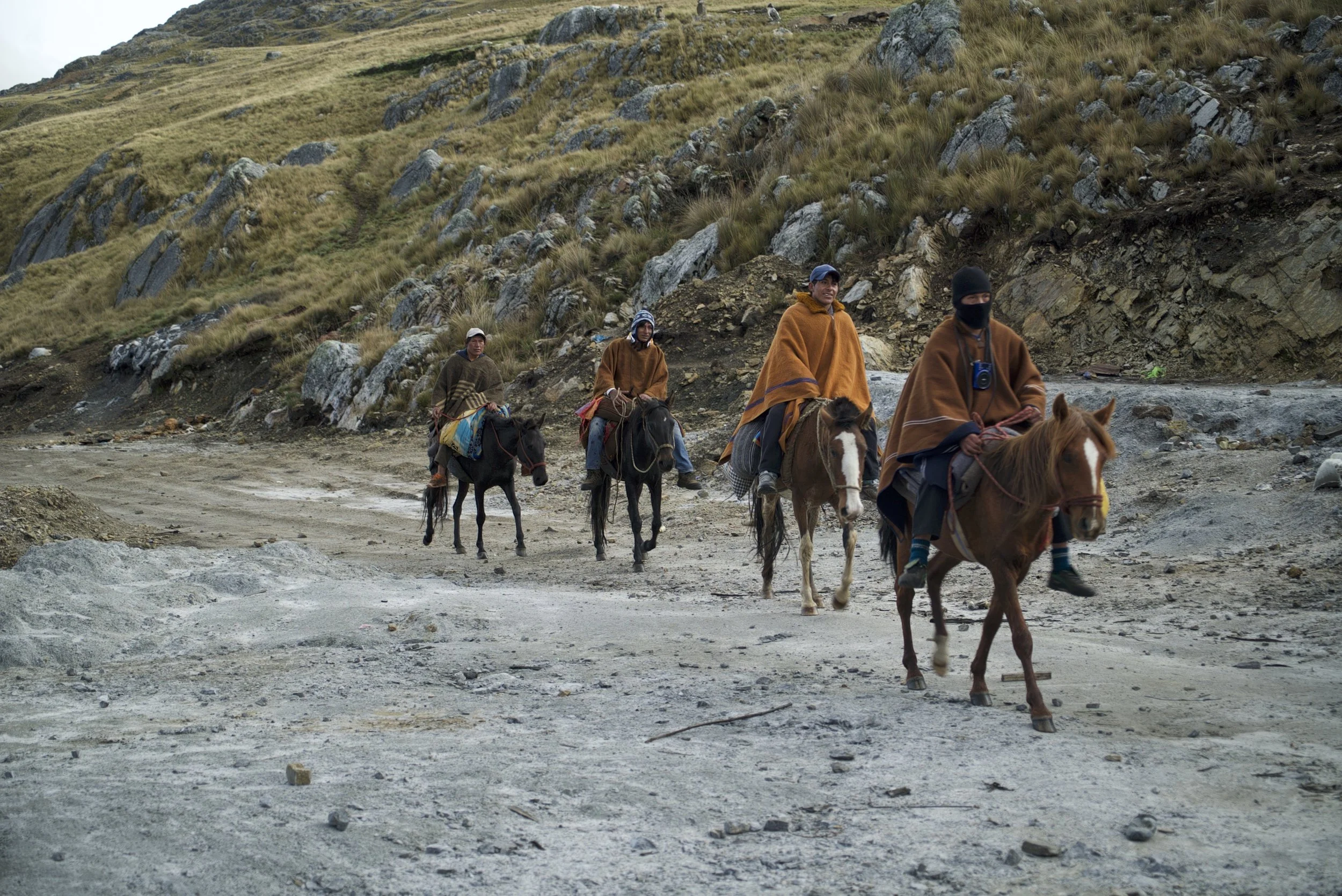 In the remote mountains of Peru, this men ride 4 hours each way every time they go to work in Abraham's gold mine.