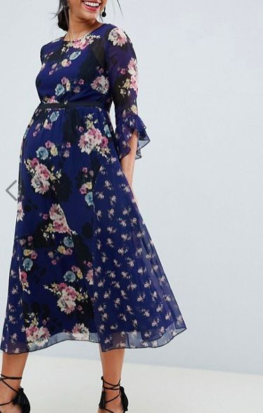 ASOS Maternity Printed Midi Florals are a HUGE trend this fall.