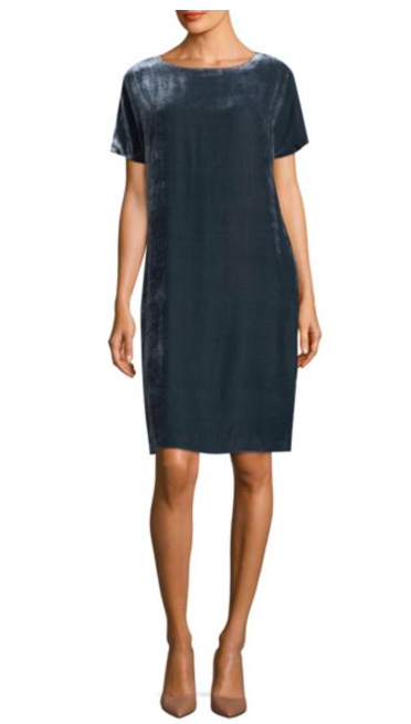 Peserico: Velvet Shift Dress Velvet is SO on trend this season. To give it more frame and structure, pair it with a jacket and bring in some riding boots and tights, so that the velvet isn’t too overwhelming.