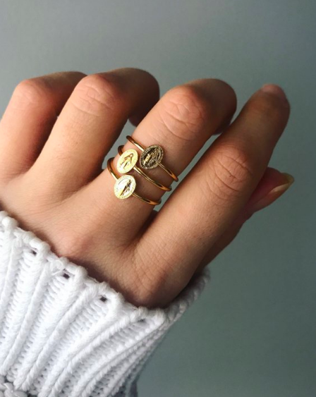 La Blonde Aux Bijoux Are these tiny stackable miraculous medal rings perfect or what?! I have been searching for a delicate, tiny miraculous ring for SO long. Especially if you’re someone who doesn’t like wearing necklaces, this is a great way to still wear this special medal. Here’s the story on it.