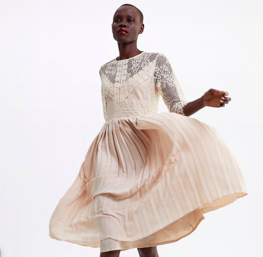 Zara Pleated Dress Stunning, creamy pleats! Perfect to wear casually with a denim jacket or give it a little zip with the pop of a bright heel!