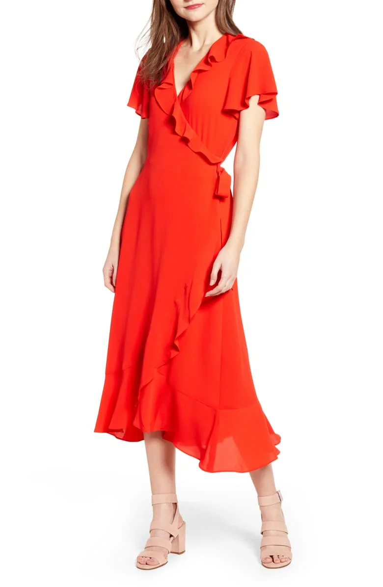 Chelsea 28 Ruffle Wrap Dress Such a flattering cut! Perfect for mass with wedges or nude loafers, yet after mass for brunch, just slip on some sandals and a denim jacket!