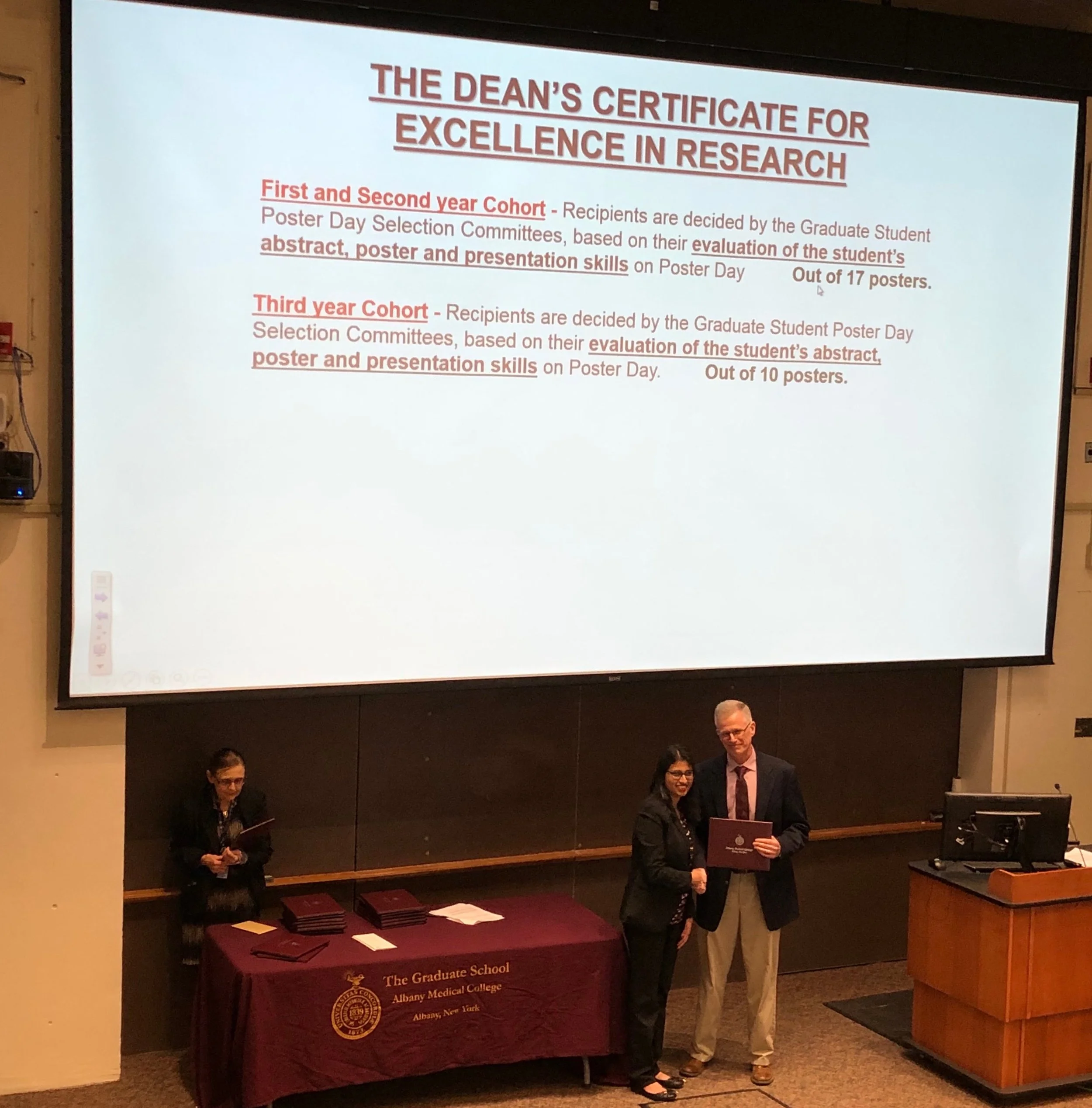 Sudeshna Receiving the "Excelence in Research" Award from Albany Medical College