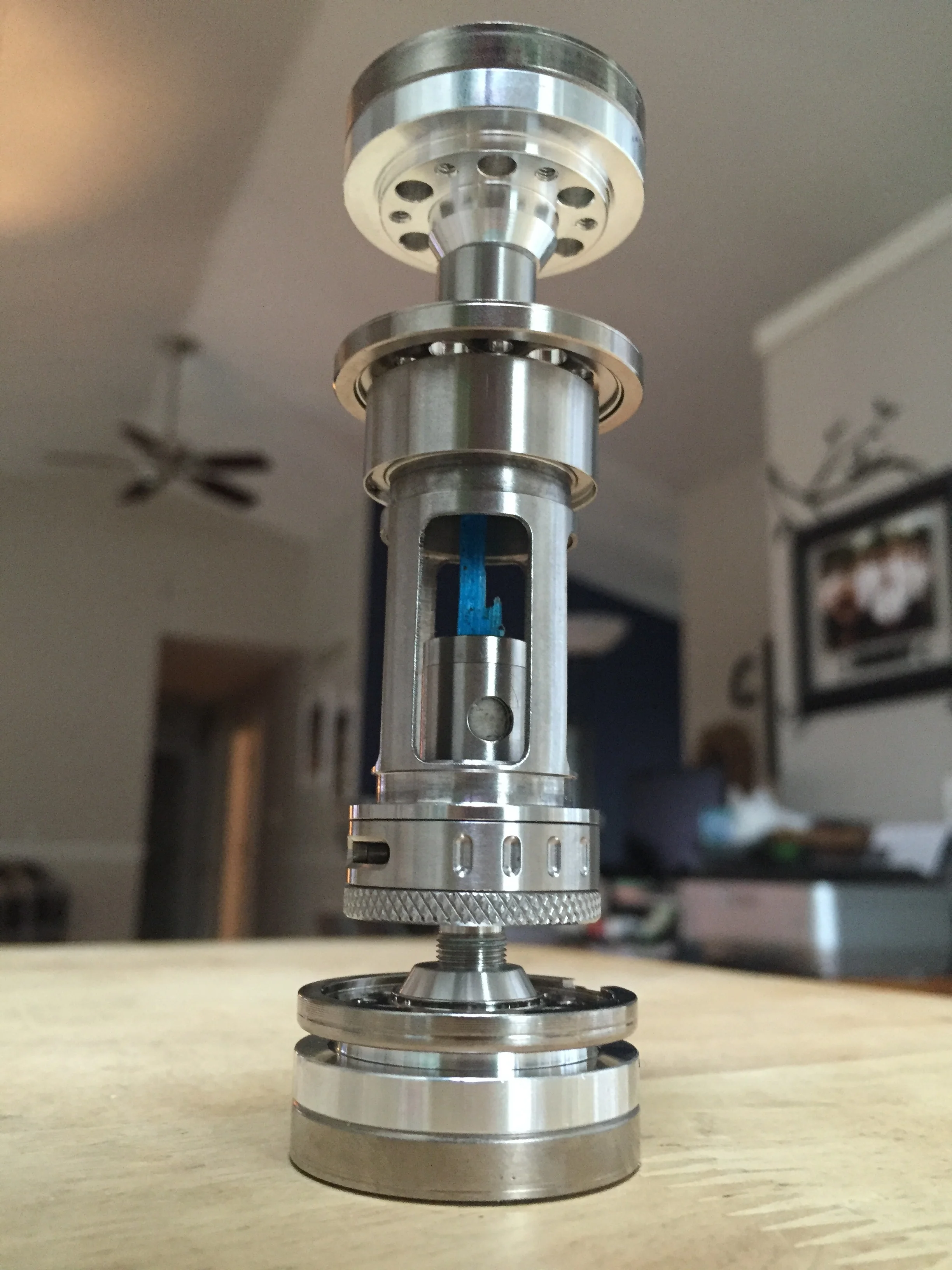 My first mock up using the e-cigarette tank and hard drive parts and a chalcanthite crystal (which unfortunately broke before the saber was finished).