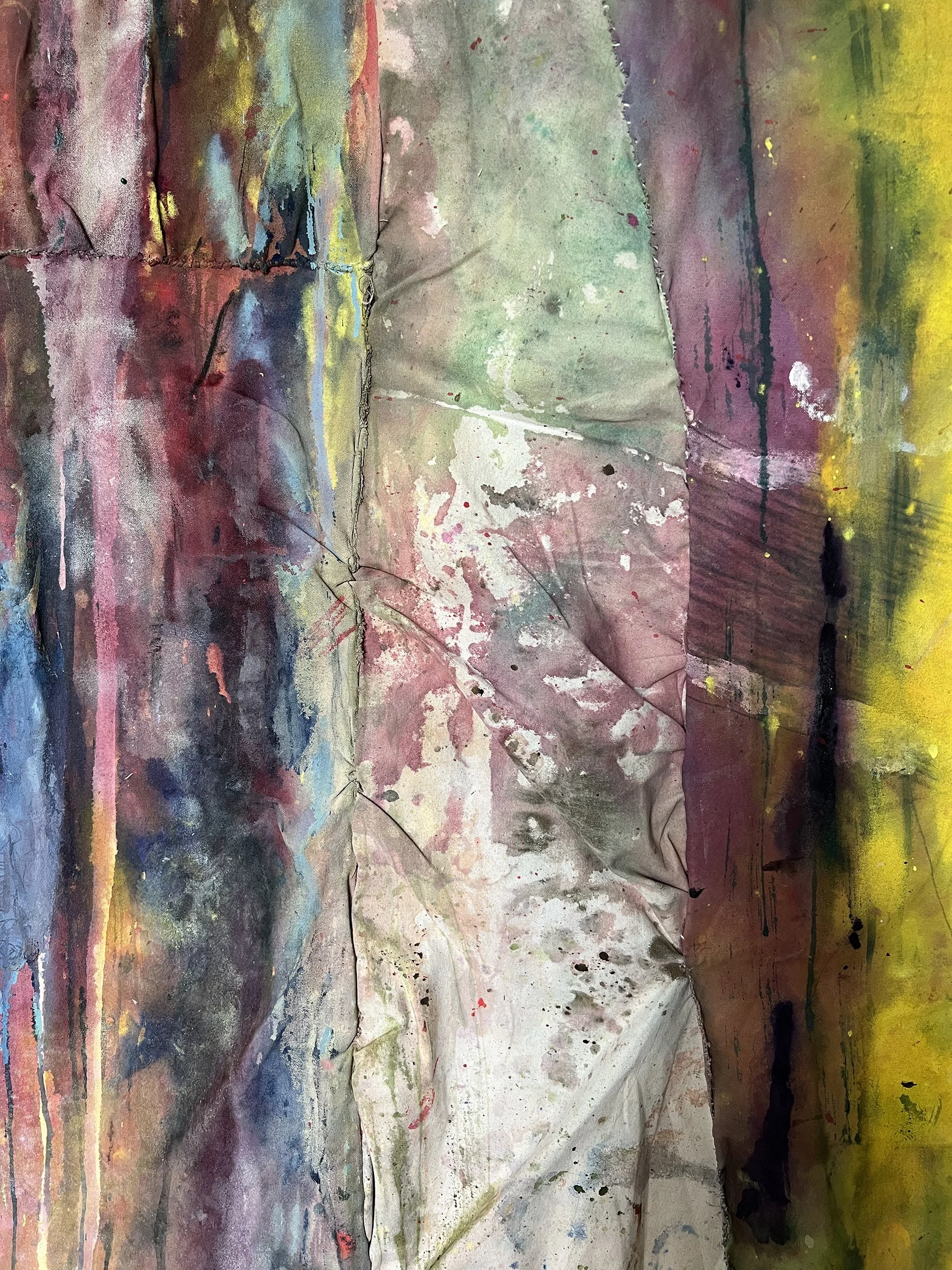  Title:  Present(Detail)   Year: 2025  Medium: Acrylic and graphite on sewn canvas  Dimensions: 140 x 85” 