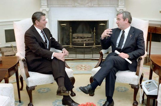 President Reagan and Jerry Falwell in the Oval Office.